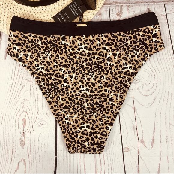 Relleciga Medium Swim Bikini Bottoms Leopard Print High-Cut Stretch Multi New - Picture 2 of 5